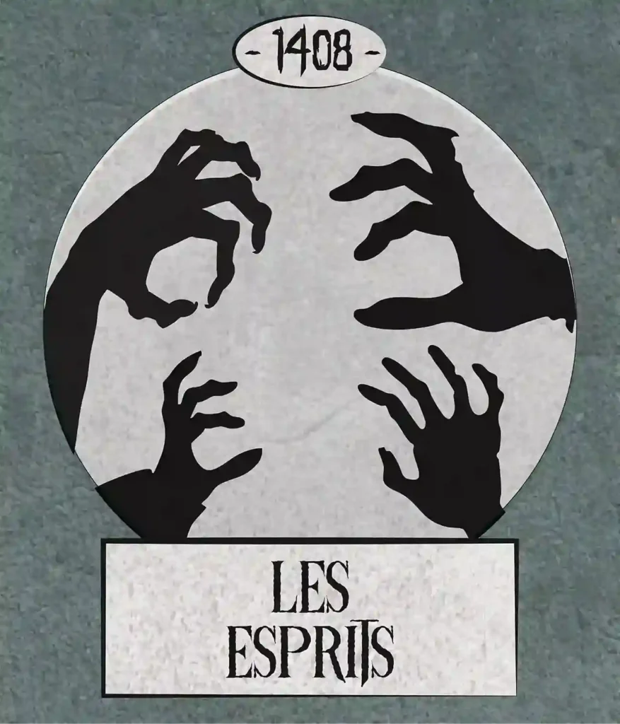 Logo de la chambre des Esprits (1408) représentant la silhouette de 4 mains de fantôme qui cherchent à attraper quelque chose.