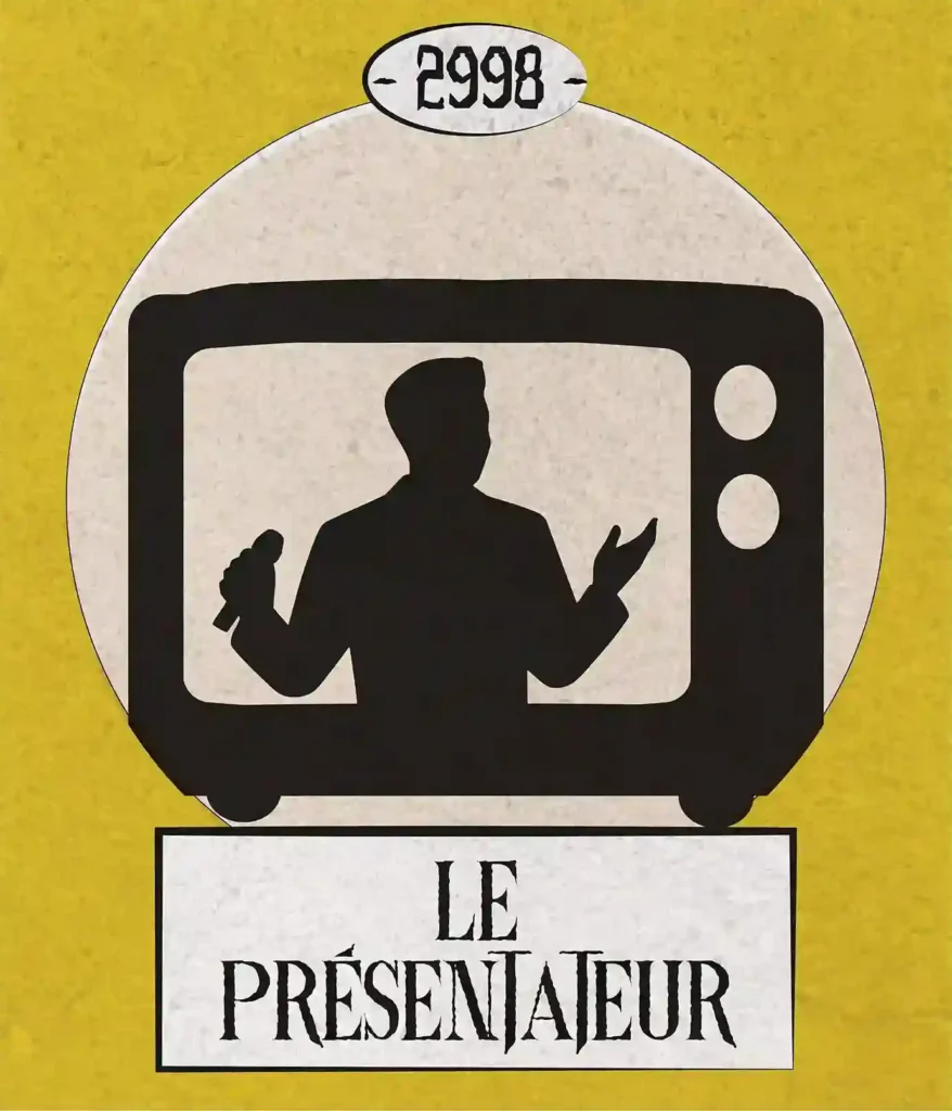 Logo de la chambre du Présentateur TV (2998) représentant la silhouette d'un homme avec un micro dans une télé.