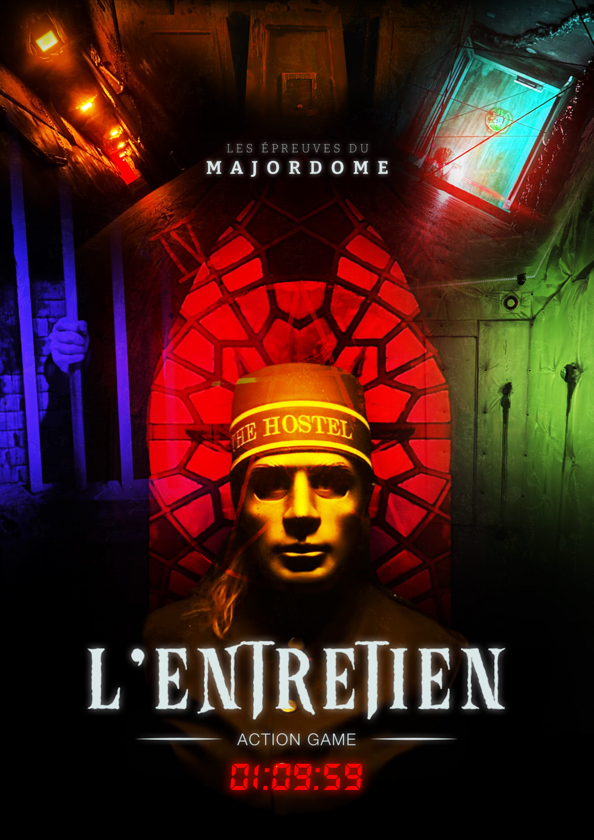 affiche de l'entretien - action game avec des image du décor ainsi